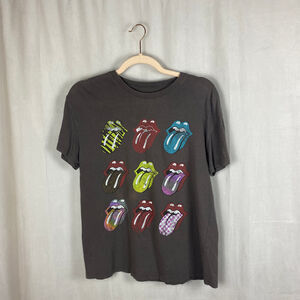 Rolling Stones Womens T-Shirt Sz S Gray Retro 100% Cotton Lips Cracked Logo READ